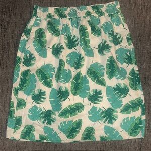 J. Crew White Pencil Skirt with Green Leaf Print